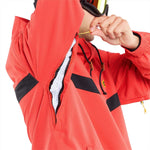 Volcom Longo Shell Pullover Jacket - A red jacket with a black stripe on the left chest and a yellow zipper pull.