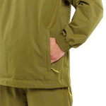 Volcom Longo Shell Pullover Jacket 2024 - A green jacket with a hood and zippered pockets, featuring a drawstring at the waist.