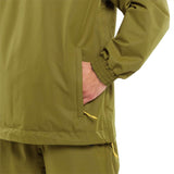 Volcom Longo Shell Pullover Jacket 2024 - A green jacket with a hood and zippered pockets, featuring a drawstring at the waist.