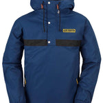 Volcom Longo Shell Pullover Jacket - A navy blue jacket with a black stripe across the chest and white buttons down the front.