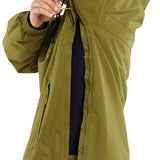Volcom Longo Shell Pullover Jacket - A green jacket with a hood, featuring a zipper down the front and two zippered pockets on either side.