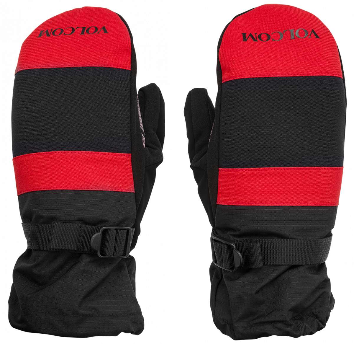 Volcom Millicent Mittens - Red mittens with black trim and a white logo on the cuff.