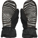 Volcom Millicent Mittens - Pair of black mittens with a gray and white geometric pattern on the palms, featuring a textured fabric and a small logo at the wrist.