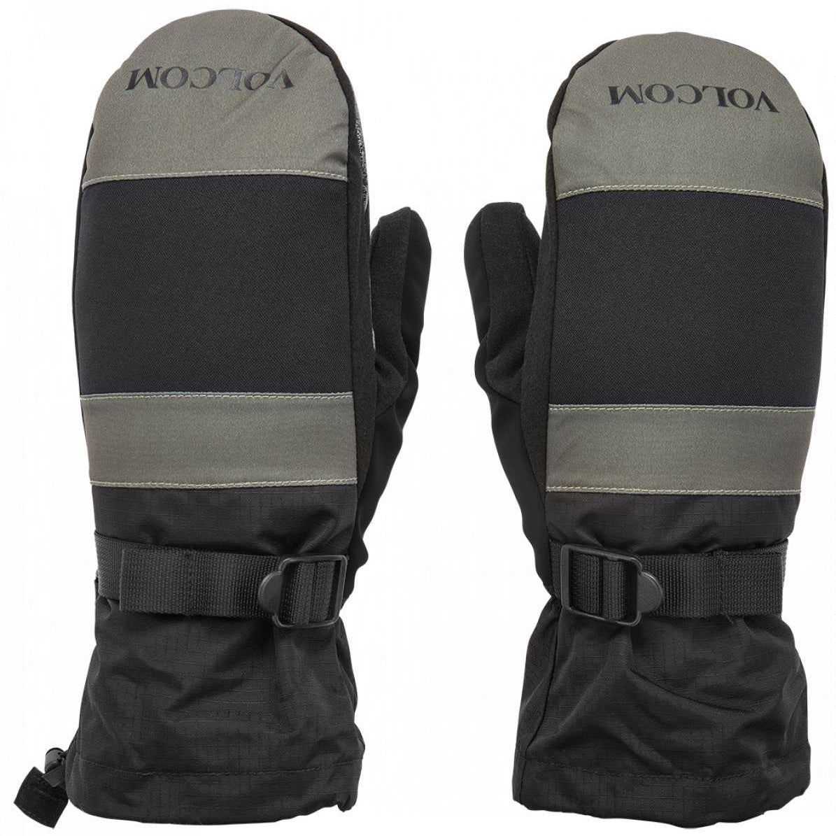 Volcom Millicent Mittens - Pair of black mittens with gray accents and a Velcro strap closure.