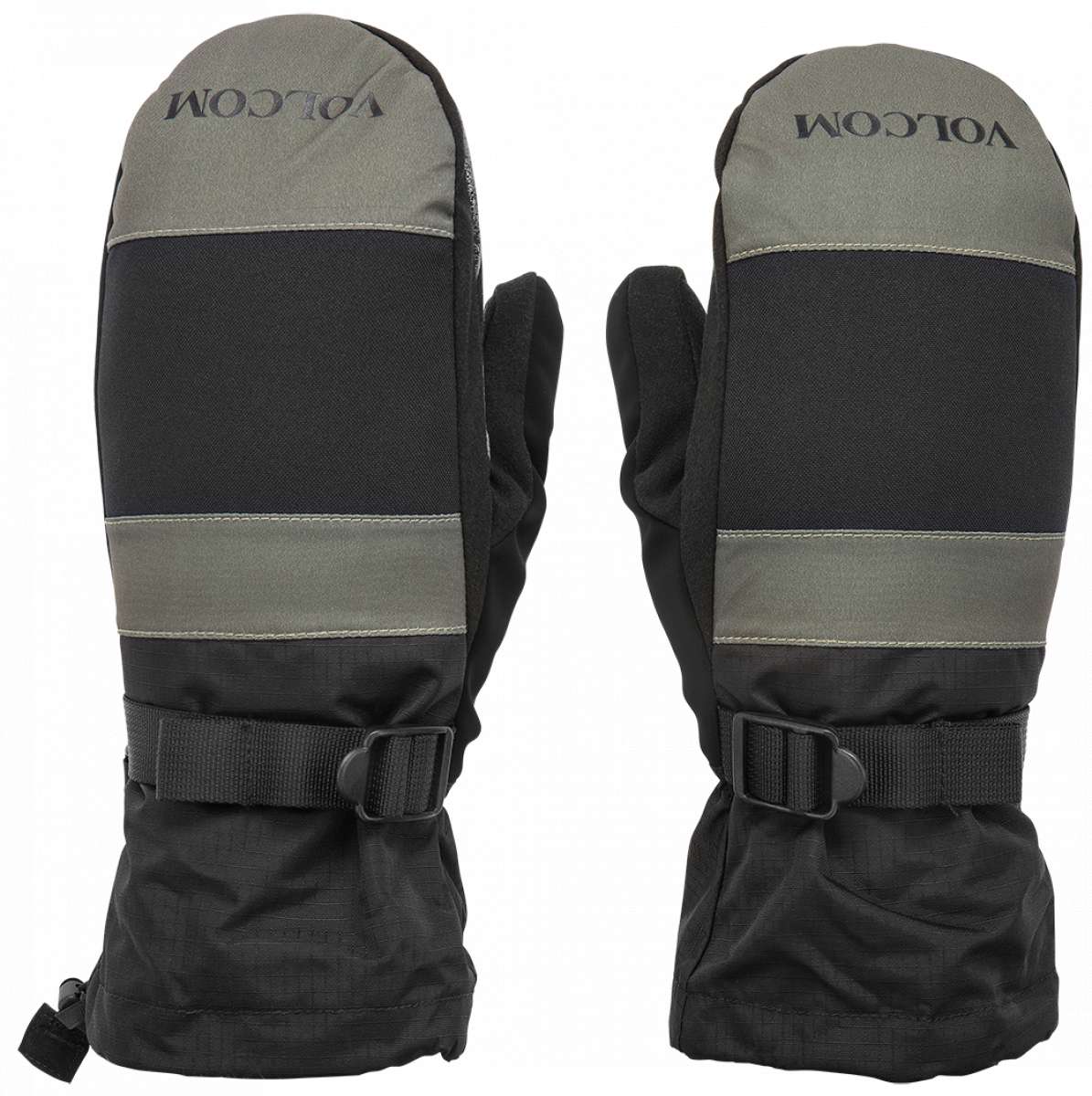 Volcom Millicent Mittens - Pair of black mittens with gray accents and a Velcro strap closure.