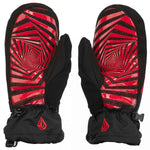 Volcom Millicent Mittens - Red mittens with black palm, featuring a geometric pattern on the back of each mitten.