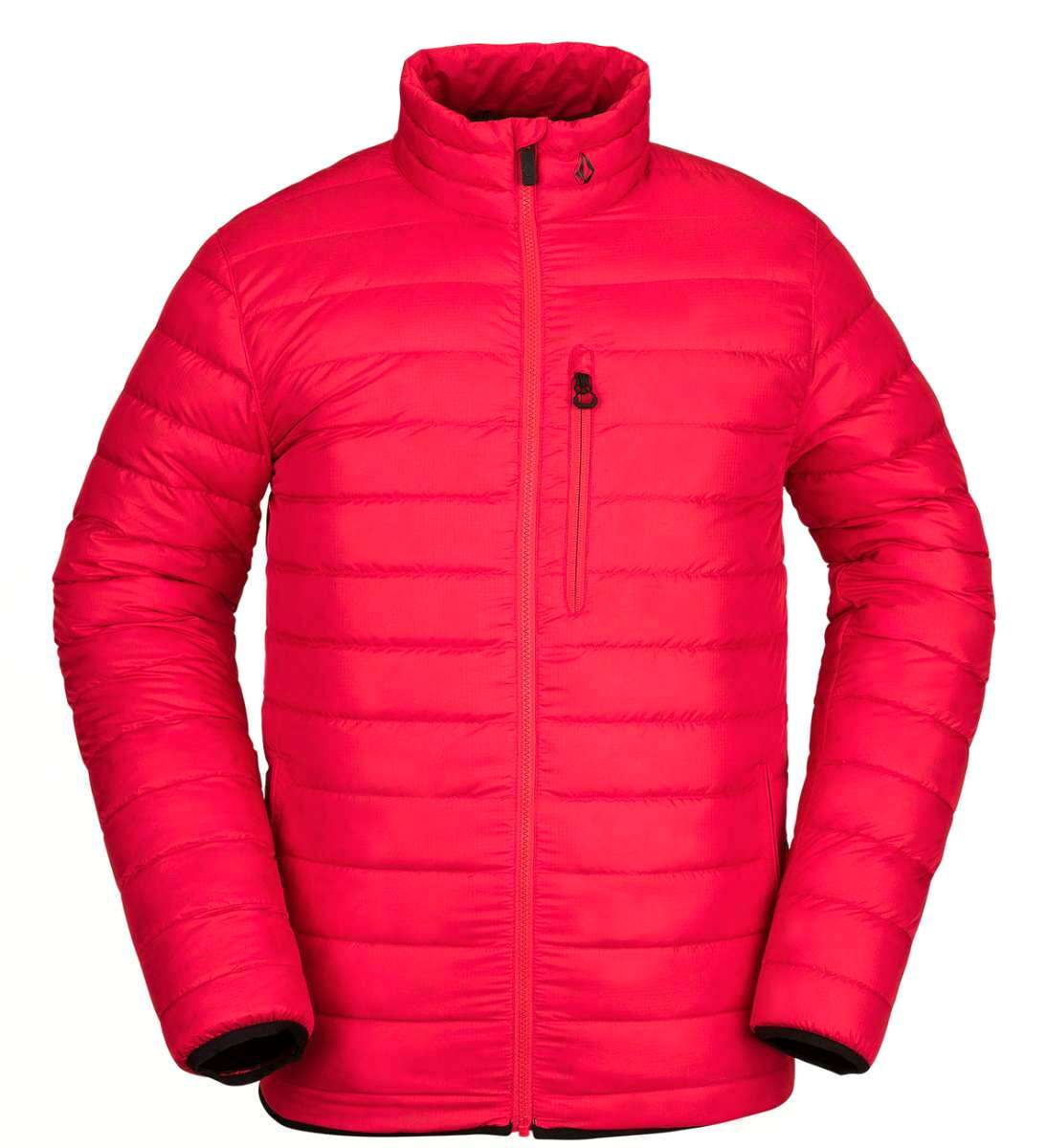 Volcom Puff Puff Give Insulated Jacket - A red insulated jacket with a zippered chest pocket and black zipper pulls.
