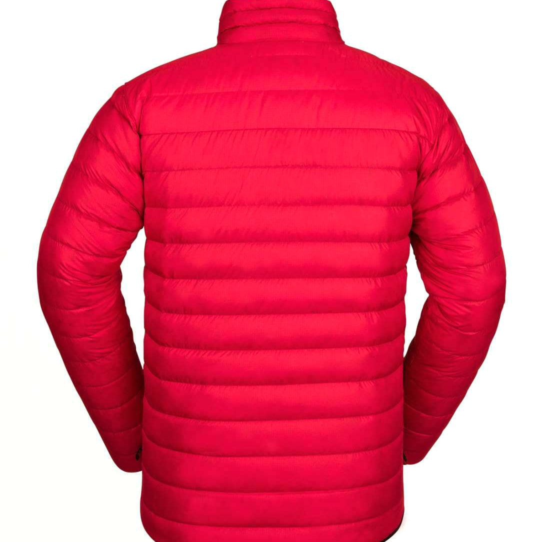 Volcom Puff Puff Give Insulated Jacket - A red insulated jacket with a high collar and horizontal quilting on the back.
