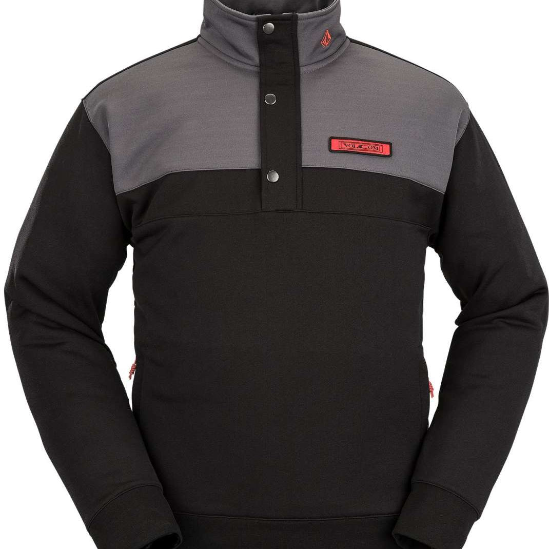 Volcom She Crew Half Zip Fleece 2023 - A black fleece half-zip sweatshirt with a crew neck and zippered front.