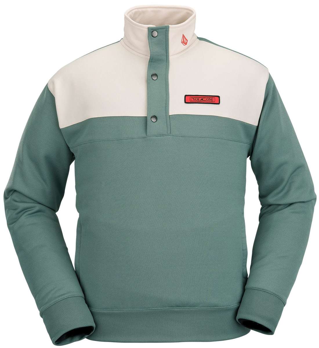 Volcom She Crew Half Zip Fleece 2023 - A heathered grey fleece with a crew neck and zippered front.