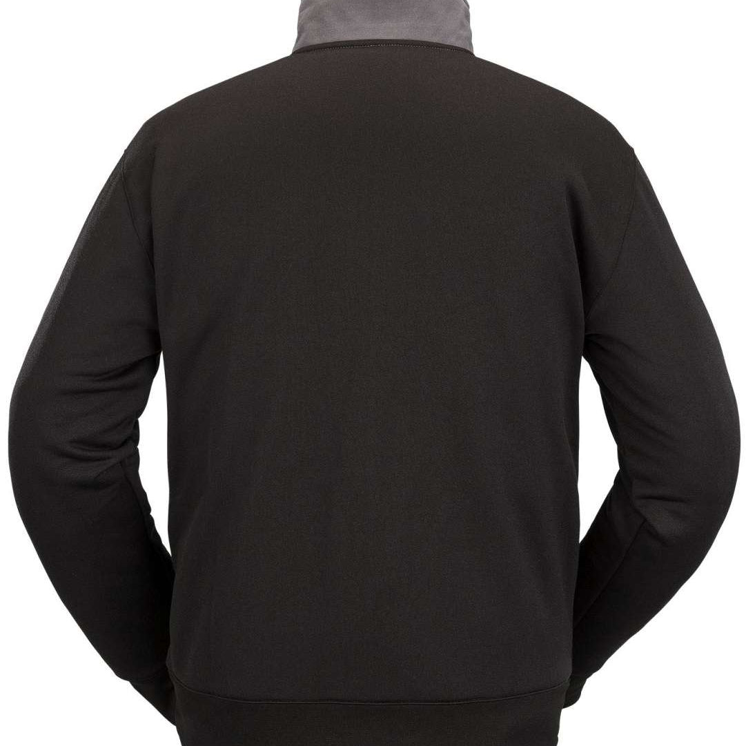 Volcom She Crew Half Zip Fleece 2023 - A black fleece zip-up sweatshirt with a crew neck and half-zip front, featuring a small logo on the left chest.