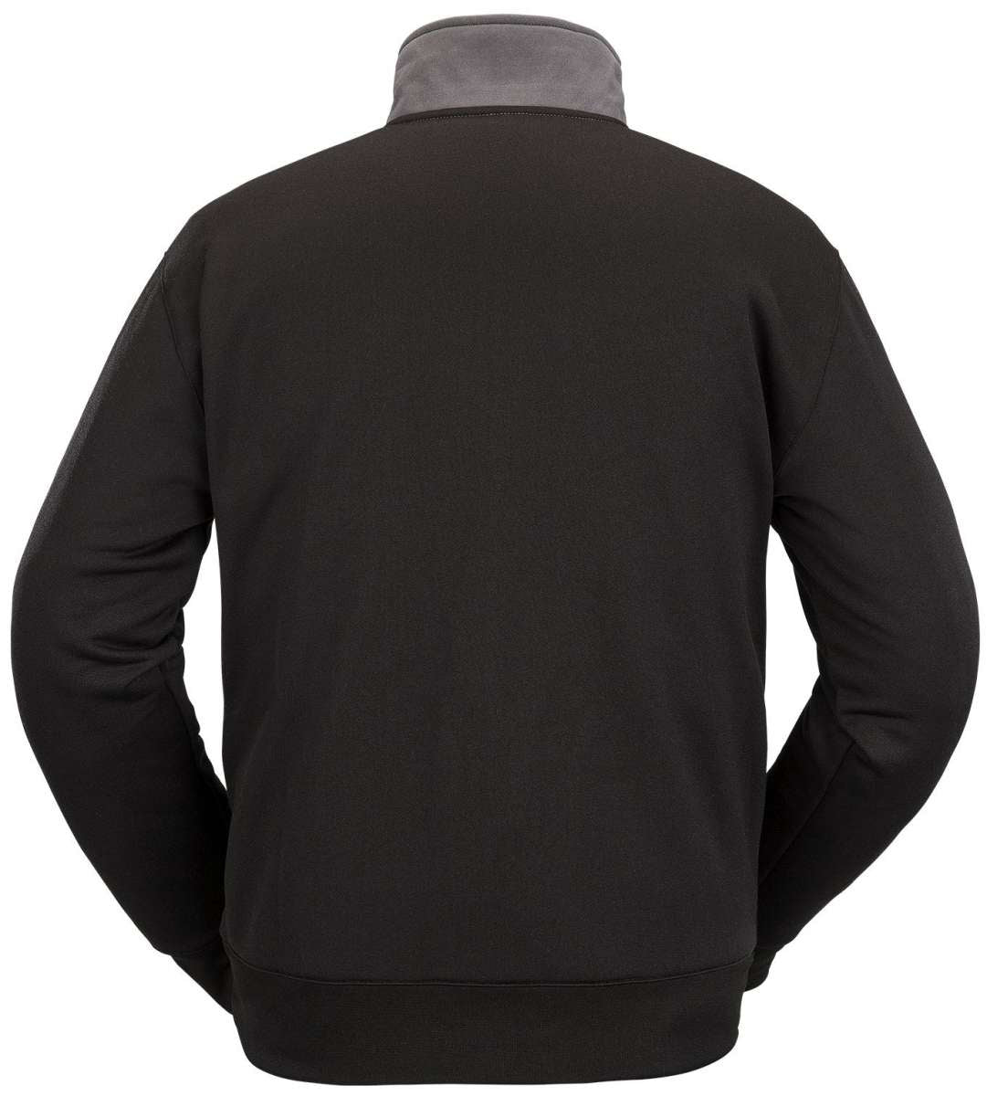 Volcom She Crew Half Zip Fleece 2023 - A black fleece zip-up sweatshirt with a crew neck and half-zip front, featuring a small logo on the left chest.