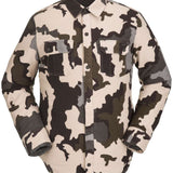 Volcom Sherpa Flannel Jacket - A cream-colored flannel jacket with a subtle, dark brown and gray abstract pattern.