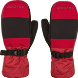 Volcom Stone Brighton Mittens - Mittens are red with black accents, featuring a textured pattern on the palm side and a Velcro strap closure.