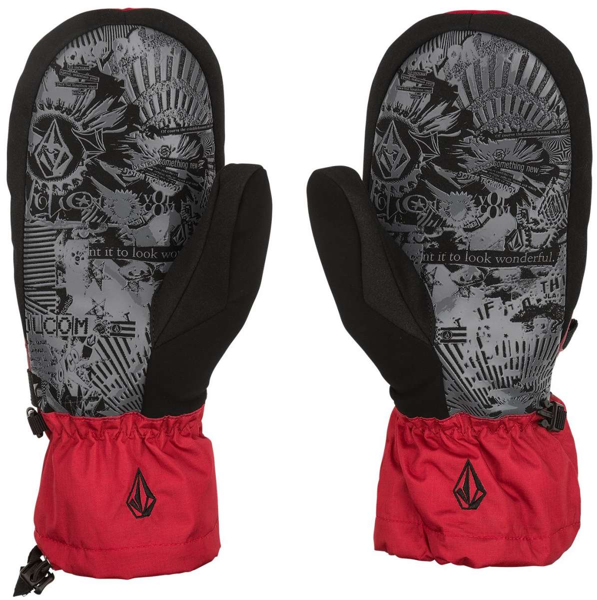 Volcom Stone Brighton Mittens - Mittens are black with a gray stone pattern and white accents.