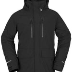 Volcom Stone Stretch GORE-TEX Jacket 2023 - A black jacket with a hood, featuring two zippered pockets and a white logo on the chest.