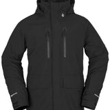 Volcom Stone Stretch GORE-TEX Jacket 2023 - A black jacket with a hood, featuring two zippered pockets and a white logo on the chest.