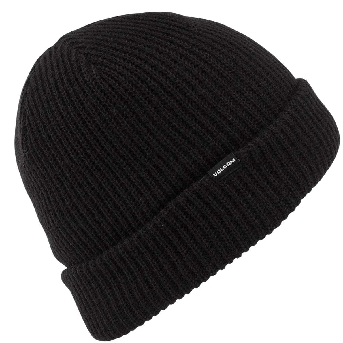 Volcom Sweep Lined Beanie 2022 - A black beanie with a lined interior and a small white logo on the front.