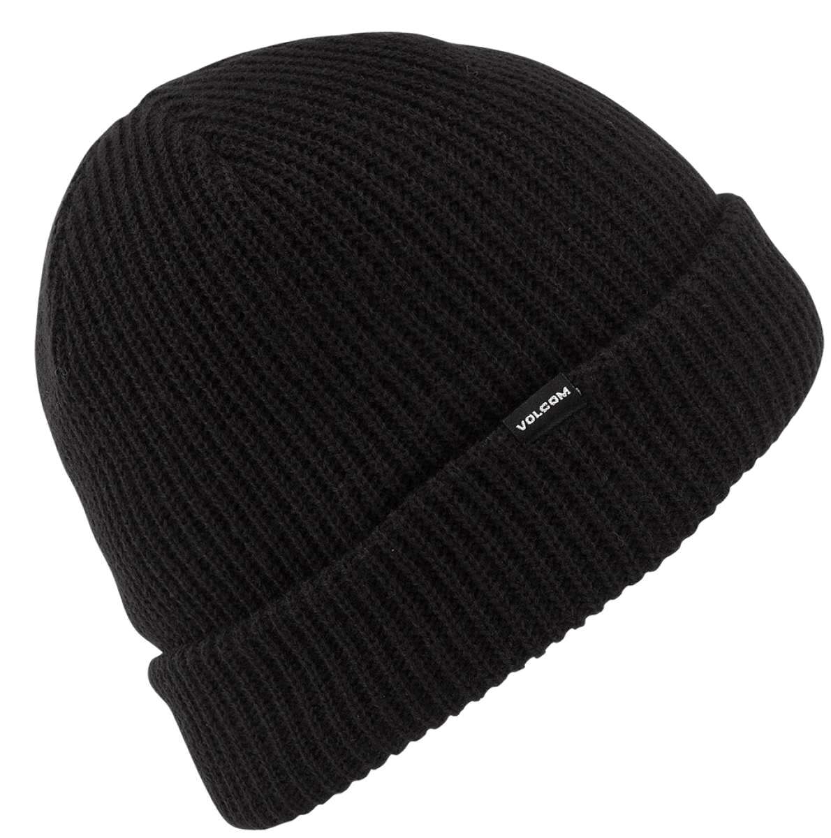Volcom Sweep Lined Beanie 2022 - A black beanie with a lined interior and a small white logo on the front.