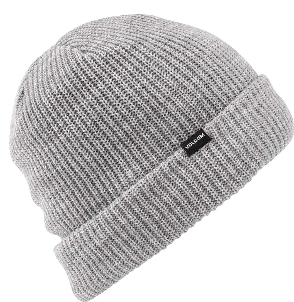 Volcom - A light gray beanie with a black label featuring white lettering that reads "VOLCOM".