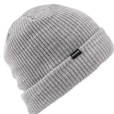 Volcom - A light gray beanie with a black label featuring white lettering that reads "VOLCOM".