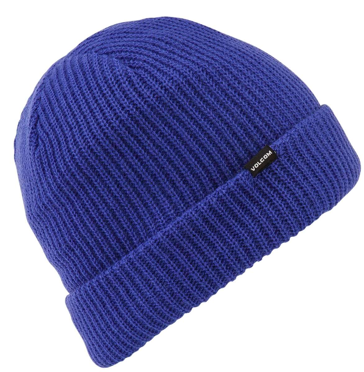 Volcom Sweep Lined Beanie 2022 - A royal blue beanie with a ribbed cuff and a black label that reads "VOLCOM" in white letters.