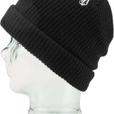 Volcom Sweep Lined Beanie 2023 - A black beanie with a white logo on the front, featuring a lined interior and folded cuff.