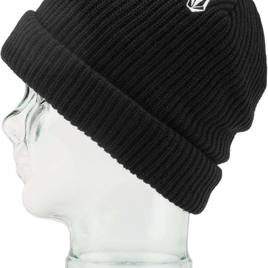 Volcom Sweep Lined Beanie 2023 - A black beanie with a white logo on the front, featuring a lined interior and folded cuff.