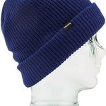 Volcom Sweep Lined Beanie 2023 - A navy blue beanie with a black label featuring white lettering that reads "VOLCOM".