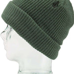 Volcom Sweep Lined Beanie 2023 - A dark green beanie with a black logo on the front, featuring a ribbed texture and a folded cuff.