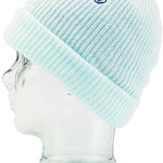 Volcom Sweep Lined Beanie 2023 - A light blue beanie with a white stripe and a small navy logo on top.