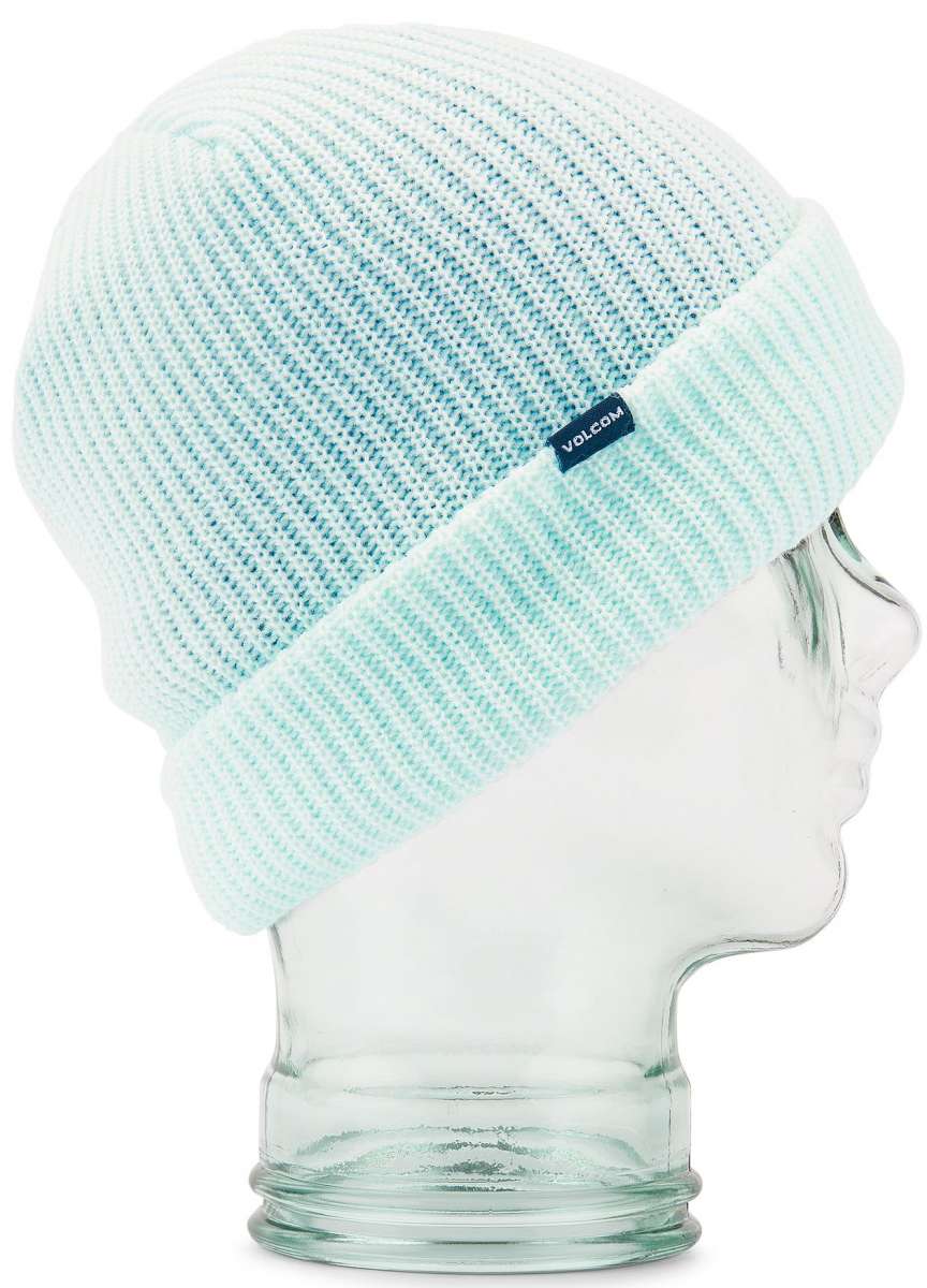 Volcom Sweep Lined Beanie 2023 - A light blue beanie with a white stripe and a small navy-blue tag on the front that says "VOLCOM" in white letters.