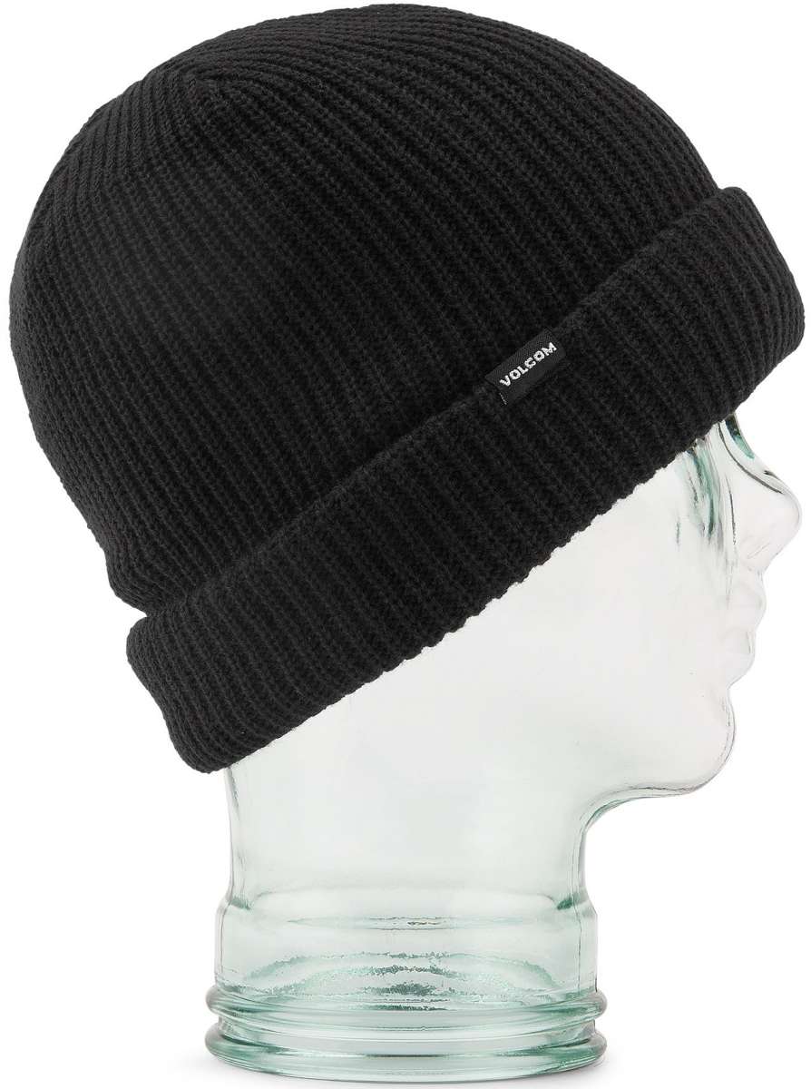 Volcom Sweep Lined Beanie 2023 - A black beanie with a ribbed cuff and a small white "VOLCOM" logo on the front.