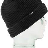 Volcom Sweep Lined Beanie 2023 - A black beanie with a ribbed cuff and a small white "VOLCOM" logo on the front.