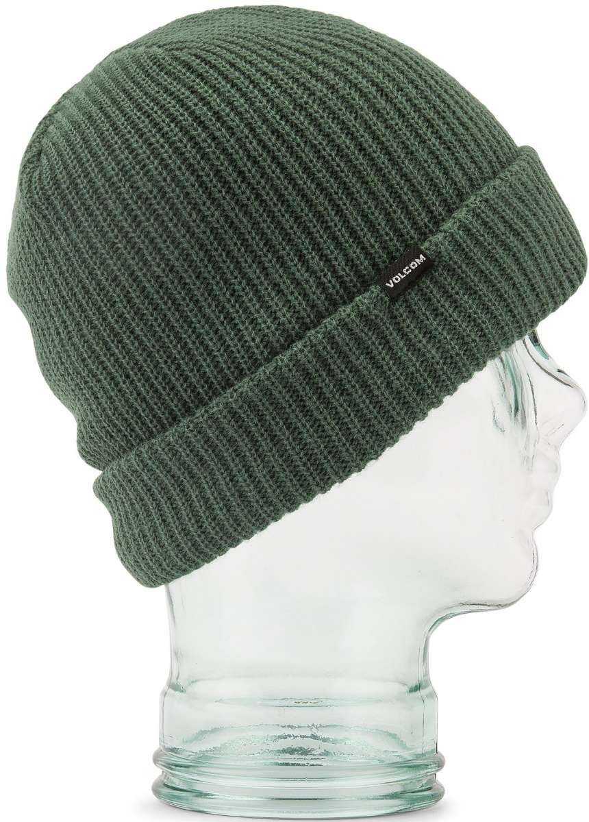 Volcom Sweep Lined Beanie 2023 - A dark green beanie with a black label that reads "VOLCOM" in white letters on the front.