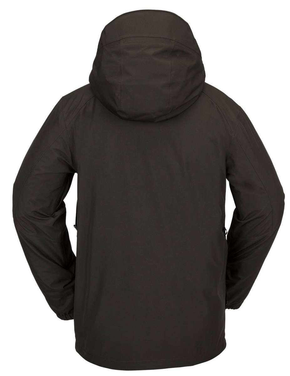 Volcom TDS 2L GORE-TEX Insulated Jacket 2022 - A black insulated jacket with a hood, featuring two zippered pockets on the front and adjustable cuffs.