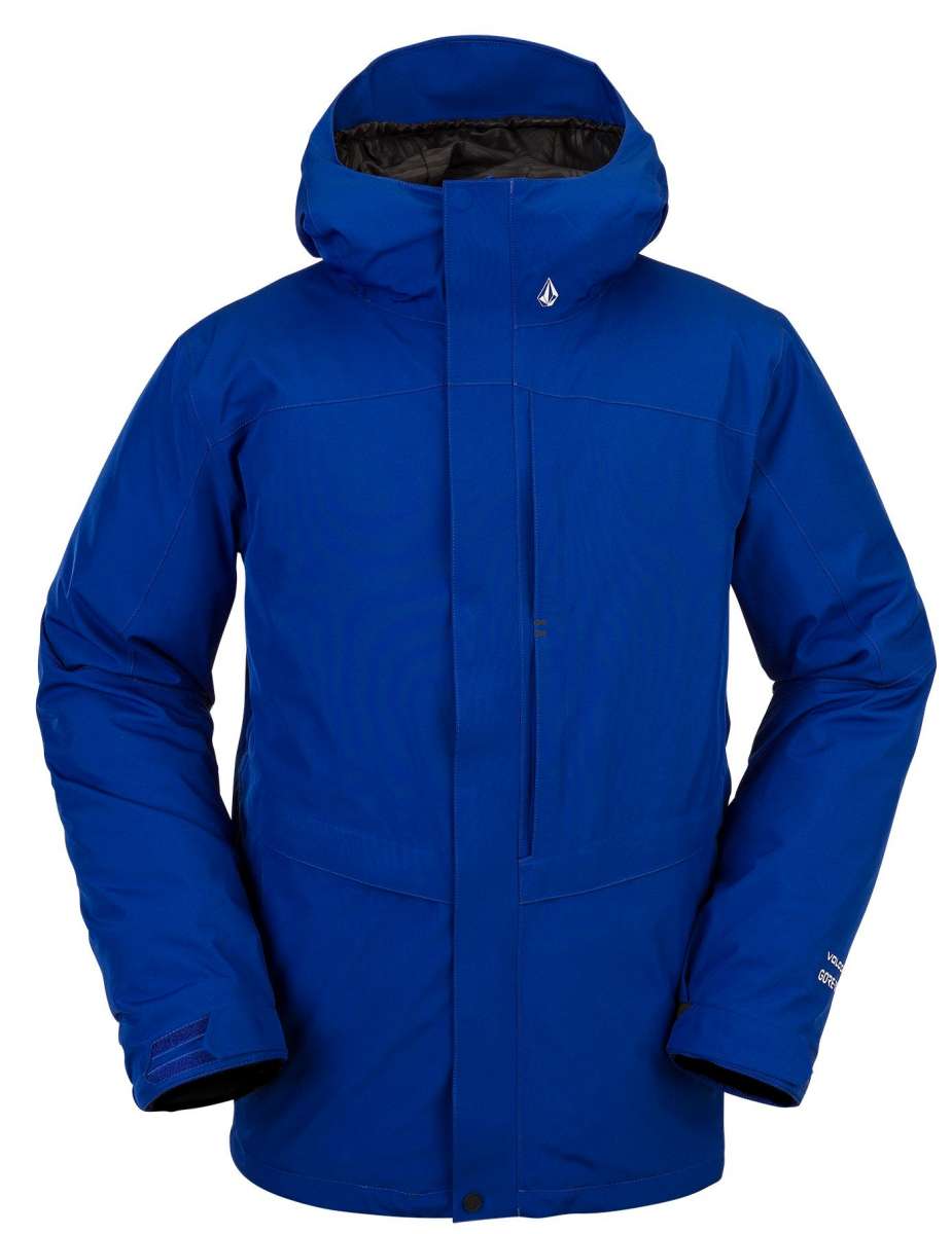 Volcom TDS 2L GORE-TEX Insulated Jacket 2022 - A royal blue jacket with a hood, featuring a white logo on the chest and a zipper down the front.