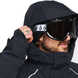 Volcom TDS 2L GORE-TEX Insulated Jacket 2023 - A black jacket with a white logo on the left chest and two zippered pockets on either side of the waist.