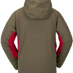 Volcom TDS 2L GORE-TEX Insulated Jacket 2023 - A dark green jacket with red accents on the sides and a hood.