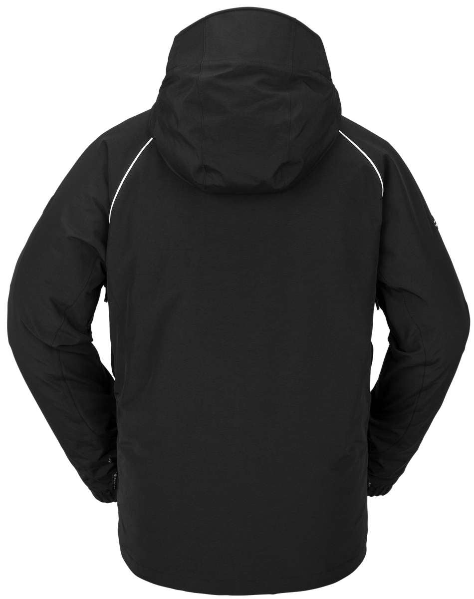 Volcom TDS 2L GORE-TEX Insulated Jacket 2023 - A black jacket with white accents on the shoulders and chest, featuring a hood and zippered pockets.