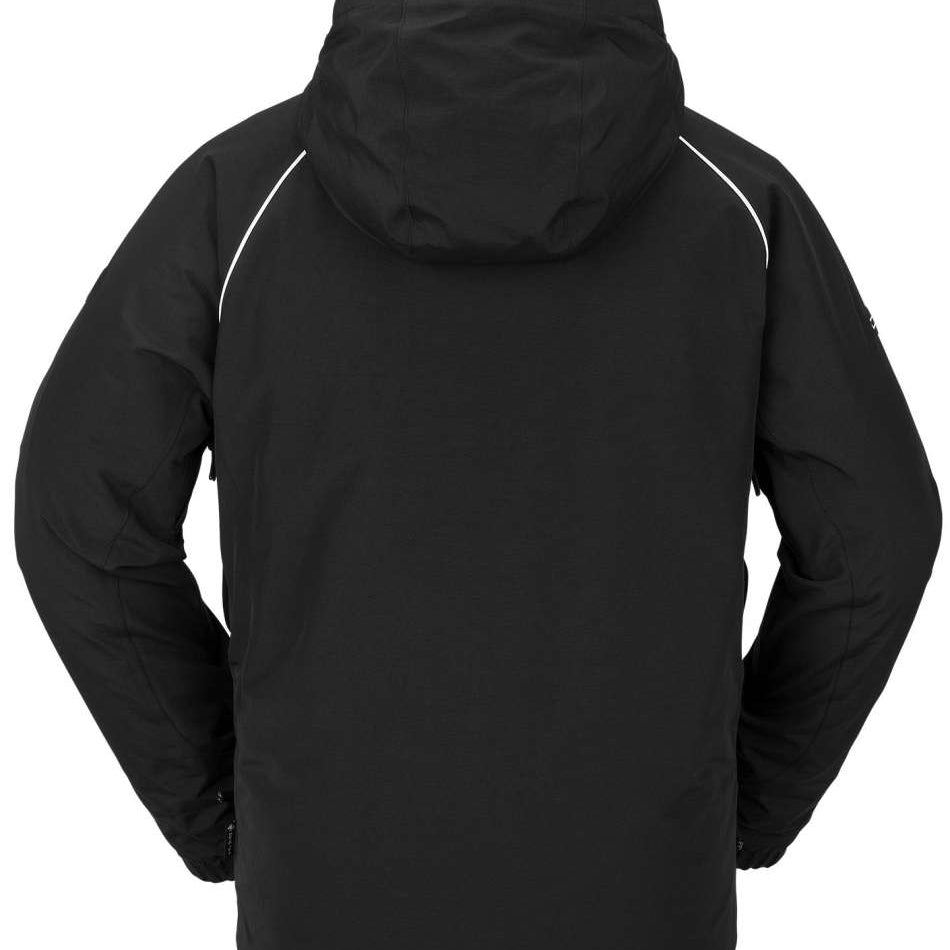 Volcom TDS 2L GORE-TEX Insulated Jacket 2023 - A black jacket with white accents on the shoulders and chest, featuring a hood and zippered pockets.