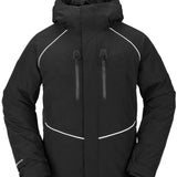 Volcom TDS 2L GORE-TEX Insulated Jacket 2023 - A black insulated jacket with white accents and a hood, featuring two zippered pockets on the front.