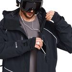 Volcom TDS 2L GORE-TEX Insulated Jacket 2023 - A black jacket with white accents and a hood, featuring a zipper closure.