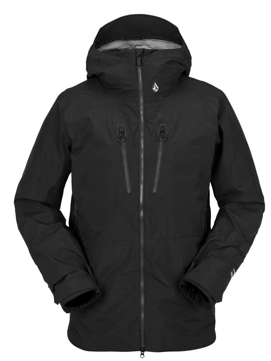 Volcom TDS Infrared GORE-TEX Jacket 2022 - A black jacket with a hood, featuring two zippered pockets on the front and a white logo on the left chest.