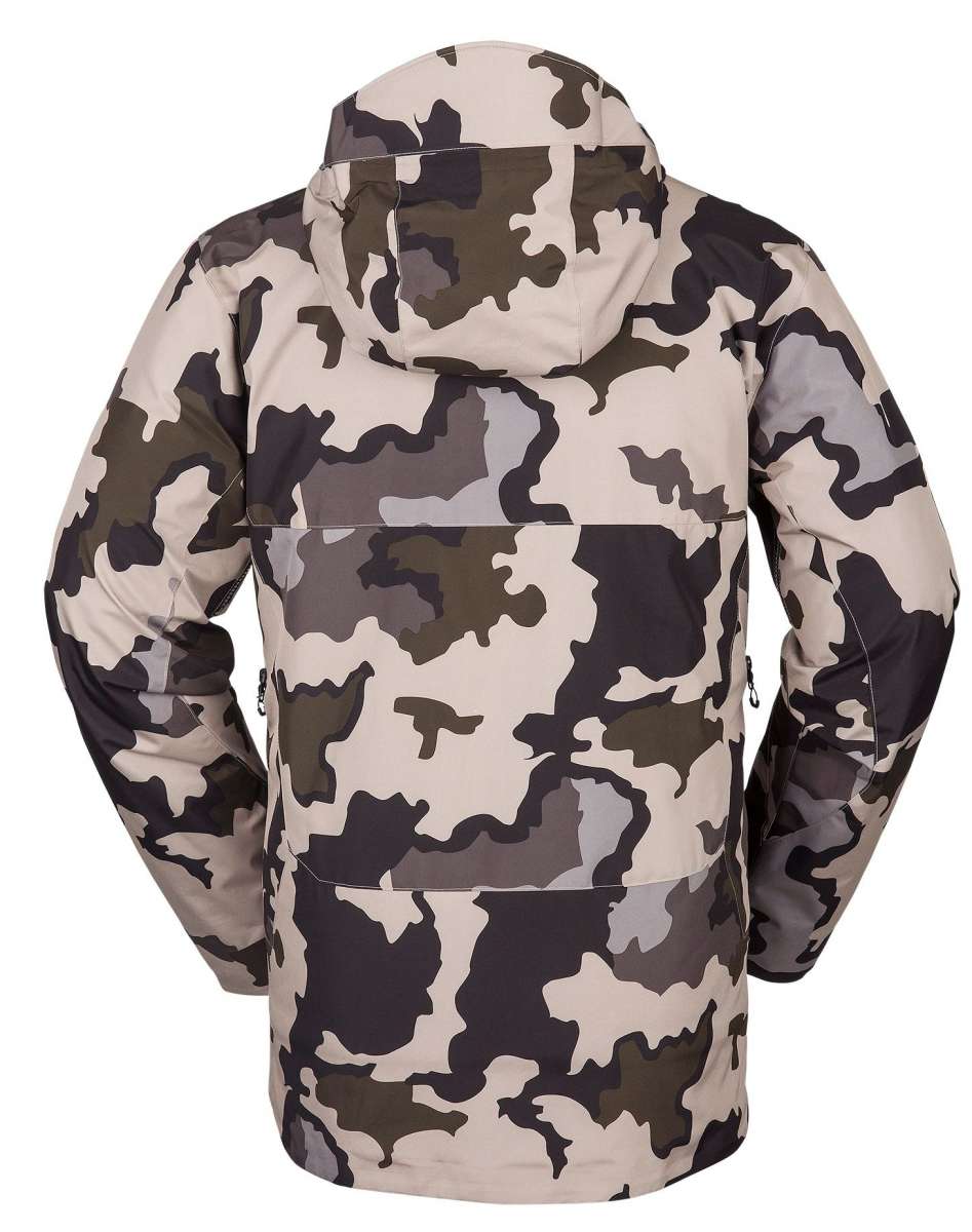 Volcom TDS Infrared GORE-TEX Jacket 2022 - A camouflage-printed jacket with a hood, featuring dark green and light gray colors.