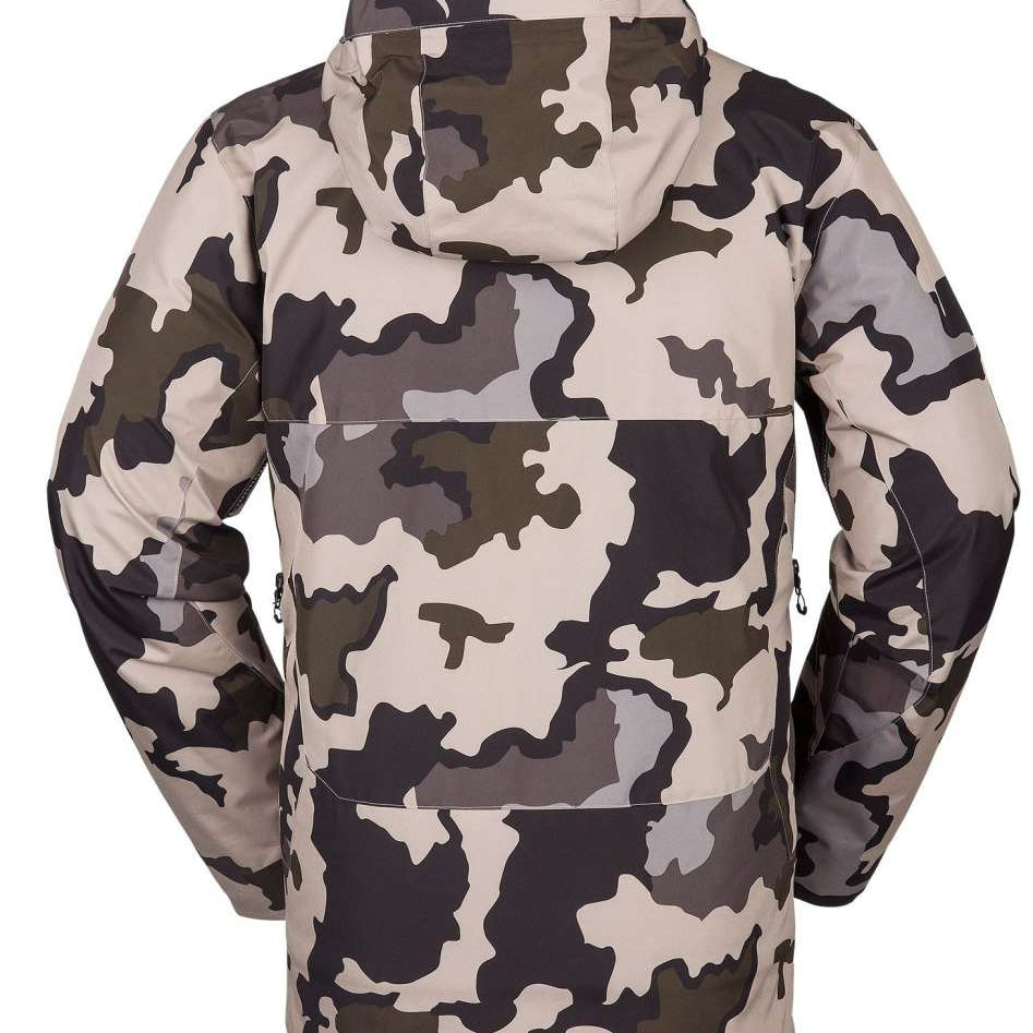 Volcom TDS Infrared GORE-TEX Jacket 2022 - A camouflage-printed jacket with a hood, featuring dark green and light gray colors.