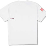 Volcom USA Stone Short Sleeve Tee 2022 - A white t-shirt with a red and blue graphic on the front.