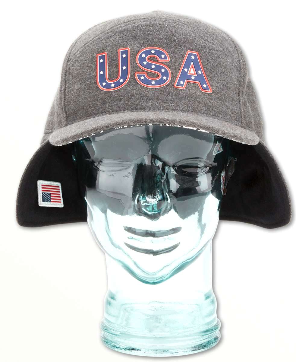 Volcom USA Winter Hat 2022 - Gray hat with blue "USA" logo outlined in red, featuring white stars.