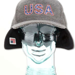 Volcom USA Winter Hat 2022 - Gray hat with blue "USA" logo outlined in red, featuring white stars.
