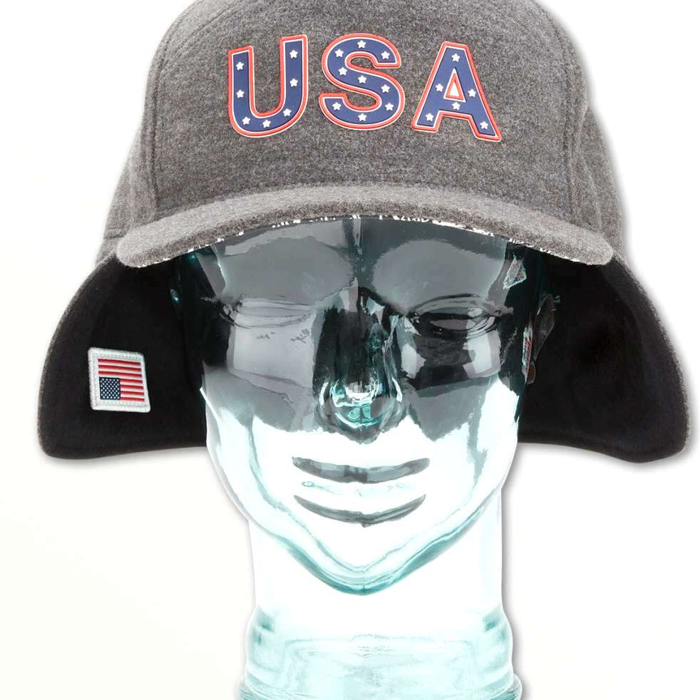 Volcom USA Winter Hat 2022 - Gray hat with blue "USA" logo outlined in red, featuring white stars.